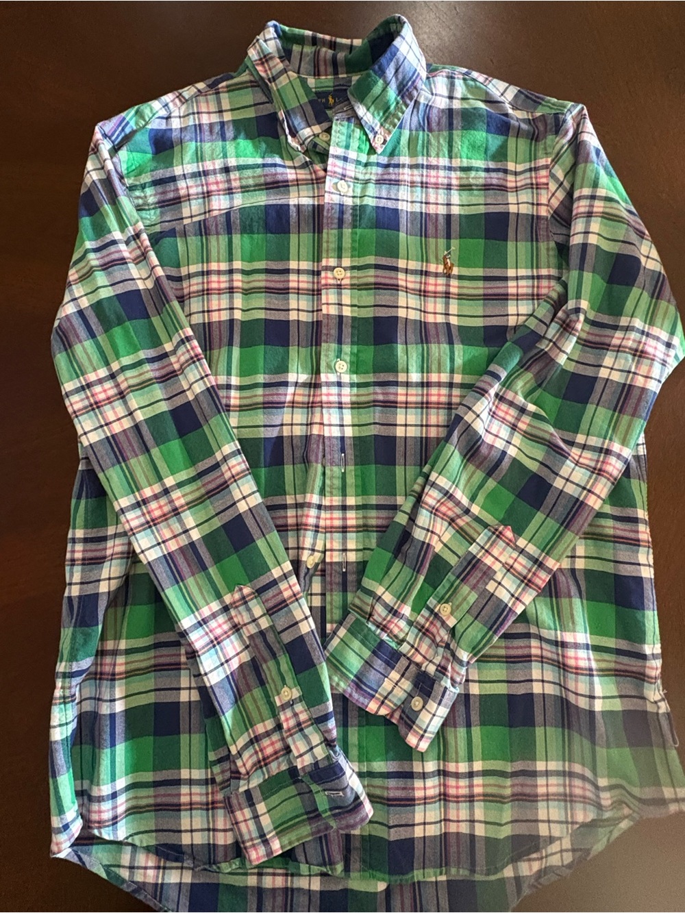 Ralph Lauren Blue, Green & White Plaid Button-Down Shirt